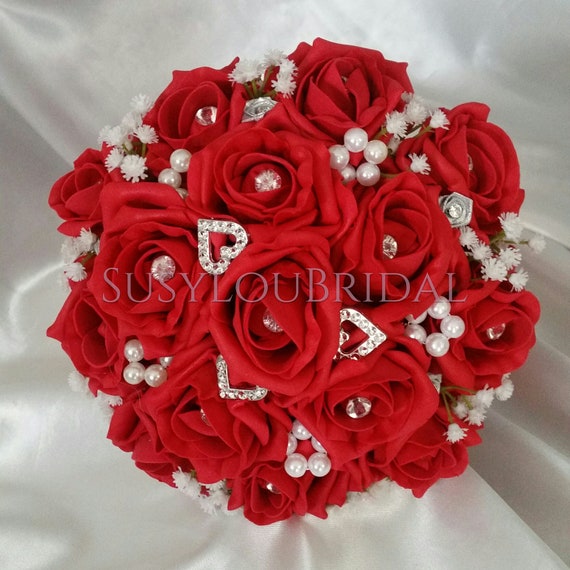 BURGUNDY BRIDAL WEDDING POSY ARTIFICIAL GYPSOPHILA WEDDING BOUQUET HEARTS