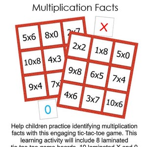 Teacher Made Math Center Learning Resource Activity Classroom Homeschool Multiplication Facts Tic-Tac-Toe Game