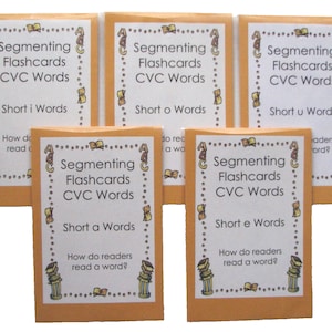 5 Educational Literacy Centers Segmenting Flashcards Short Vowel CVC Words