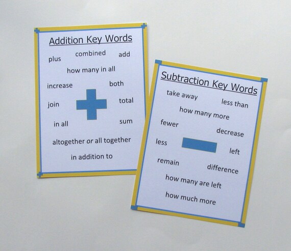 Addition Key Words Chart