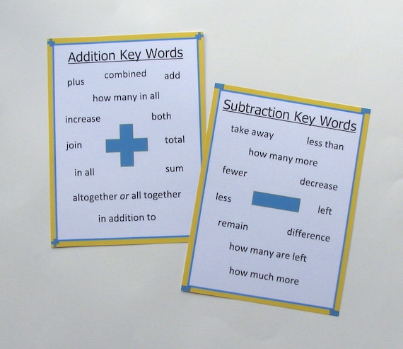 Addition And Subtraction Words Anchor Chart