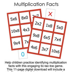 Multiplication Facts Digital Download Math Activity Tic-Tac-Toe Game
