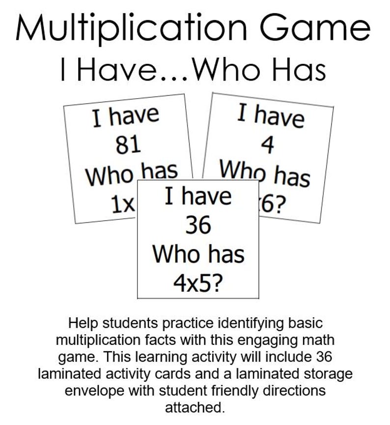 Basic Multiplication Facts Math Game Classroom Homeschool Resource ...