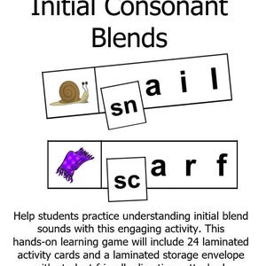 Consonant Blends Phonics Activity Classroom Homeschool Literacy Resource Game Initial Blends sc, sn, sw