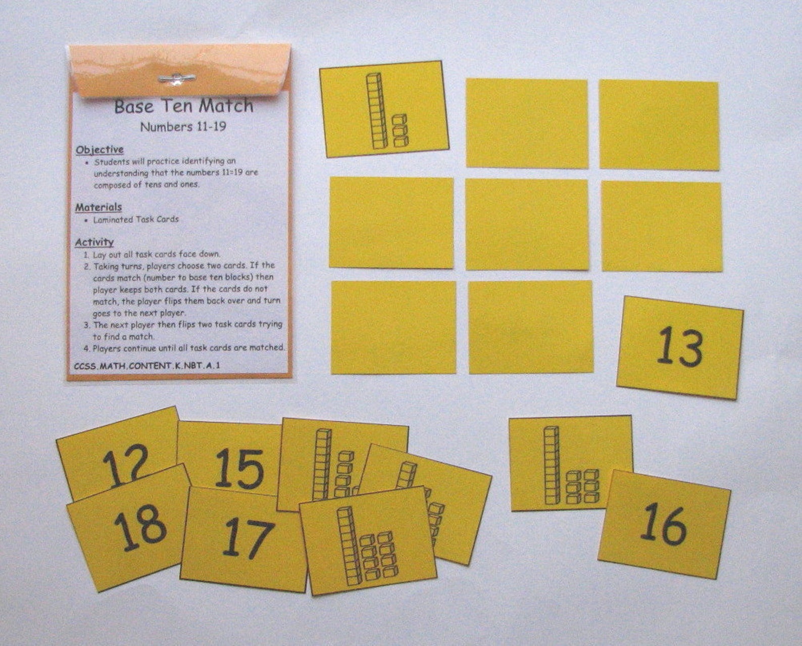 Educational Math Center Learning Resource Game Base Ten Match Numbers ...
