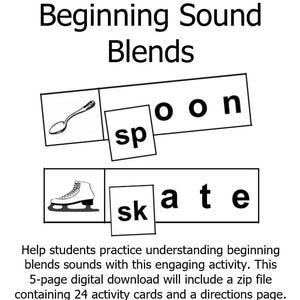 Consonant Blends Digital Download Phonics Activity Classroom Homeschool Literacy Resource Game Initial Blends sp, sk, sm