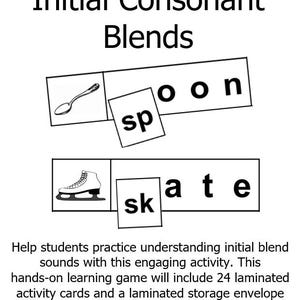 Consonant Blends Phonics Activity Classroom Homeschool Literacy Resource Game Initial Blends sp, sk, sm