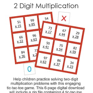 2 Digit Multiplication Digital Download Math Tic-Tac-Toe Game