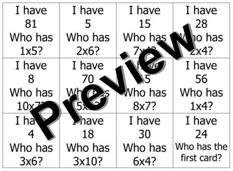 Basic Multiplication Facts Math Game Classroom Homeschool Resource ...