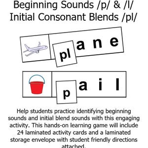 Beginning Sounds p & l Blends pl Phonics Literacy Learning Activity Classroom Homeschool Resource Game