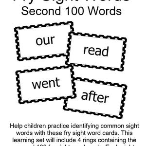 Teacher Made Literacy Resource Phonics Activity Classroom Homeschool Second Hundred (101-200) Fry Words Flash Card Rings