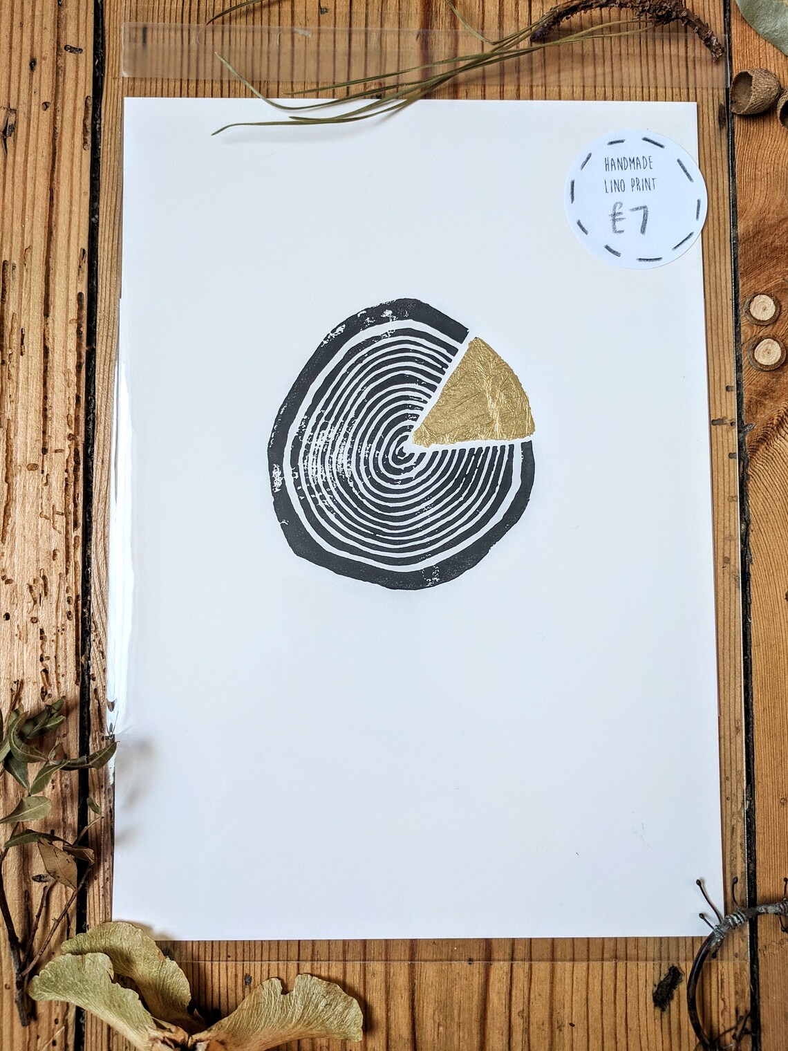 Handmade Lino Print in black ink with Gold Leaf // A5 | Etsy