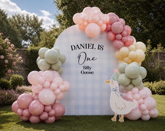 Zestaw girlandy balonowej „One Silly Goose” | Łuk balonowy DIY na pierwsze urodziny | Dekoracja na imprezę w stylu gęsi | Girlanda balonowa w pastelowym różu i szałwii