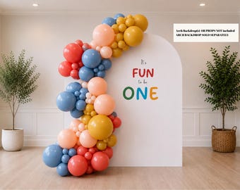 Kit para fazer arco de balões "É divertido ter um ano" | Azul ardósia, Aloha, Cheeky e Mostarda | Festa de primeiro aniversário