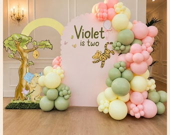 Kit de guirlande de ballons inspirée des contes classiques | Arche de ballons rose pastel, vert sauge et jaune | Guirlande de ballons à faire soi-même pour un anniversaire | Baby shower