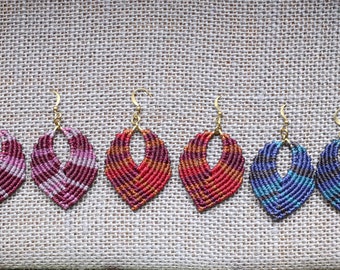 Micro Macrame Leaf Earrings, Handmade, Boho, Chic, Statement Earrings, Lightweight