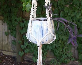 Macrame Plant Hanger, White Cord, Plant Accessory, Indoor Planters, Boho Design