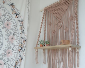 Macrame Hanging Shelf, Boho Wall Decor, Bedside Table