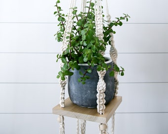 Macrame Hanging Shelf, Boho Plant Hanger, Poplar Wood