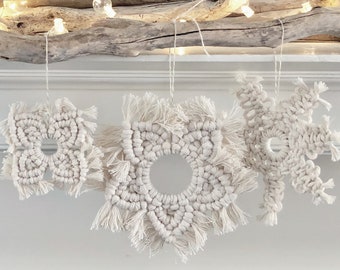 Christmas SET of THREE Assorted Macrame SNOWFLAKES, Ornament, Winter Decoration, Holiday Decor