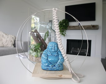 Macrame Plant Shelf, Double Ring Floating Wood Shelf, Boho Decor
