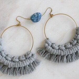 Macrame Fringe GOLD Hoop Earrings ||Large||