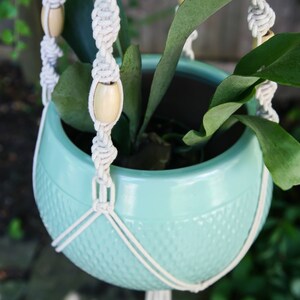 Large Macrame Plant Hanger with Natural Beads, 4 arm Twist Design with Wooden Ring
