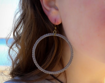 Large Micro Macrame Hoop Earrings, Simple Statement Earrings, Colorful, Handmade