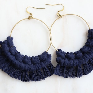 Macrame Fringe GOLD Hoop Earrings ||Large||