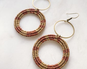 Full Moon Hoop Macrame Earrings, multi color lightweight statement earrings, custom handmade jewelry