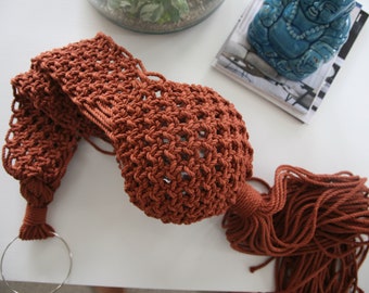 Copper Macrame Plant Hanger, Chunky Cotton Rope, Boho Decor