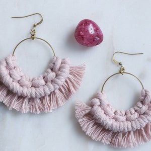 Macrame Fringe Earrings with GOLD Hoop ||Small||