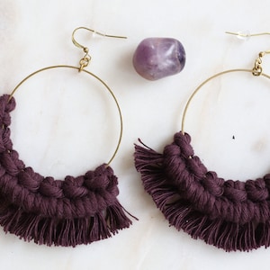 Macrame Fringe GOLD Hoop Earrings ||Large||