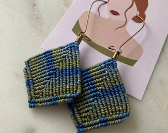 Macrame Diamond Multi Color Woven Statement Earrings