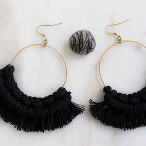 Macrame Fringe GOLD Hoop Earrings ||Large||