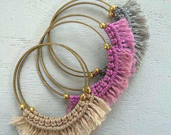 Colorful Fringe Hoop Earrings with Gold Accent Beads