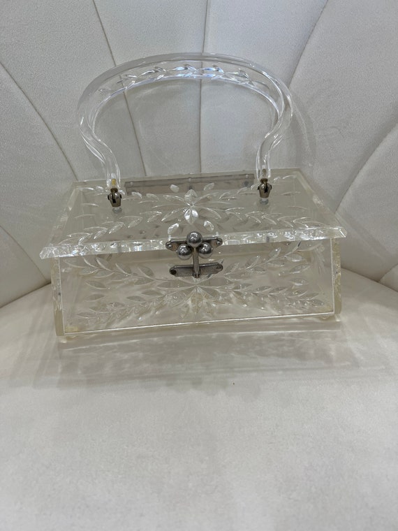 Vintage Clear Carved Lucite Rhinestone Clutch Purse – Long Beach Antique  Mall