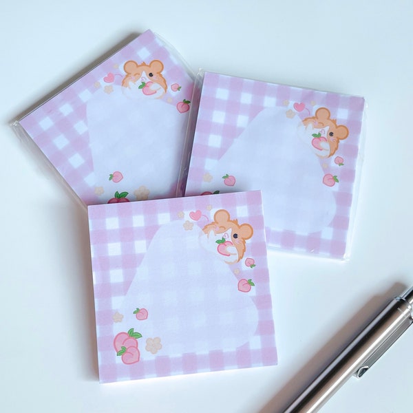 Fruity Sticky Notes, Peach Memo Pad, Hamster Sticky Notes, Kawaii Memo Pad, Pretty Sticky Notes, Sticky Memo Pad, Cute Sticky Notes