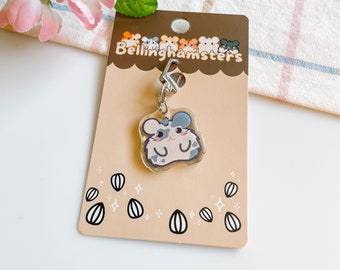 Gray Spotted Hamster Keychain, Double Sided, Cute Acrylic Keychain, Cute Hamster Keychain, Cute Acrylic Charm, Hamster Charm, Cute Hamster