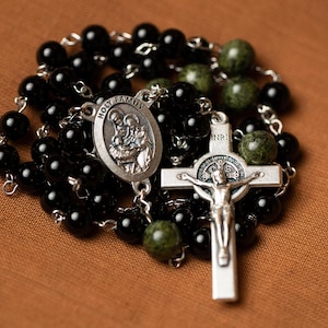 Men’s Black Holy Family Rosary - Handmade Rosary for Him