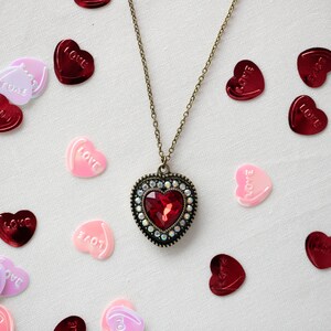 Rotes Herz Bronze Kette/Ohrring Set, rote Herz Kette & Ohrringe ~ Valentinstag Geschenk ~ Valentine Kollektion 60&#39;