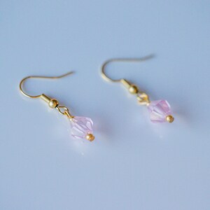 Gold-Plated Pink Crystal Dangle Earrings, Silver-Plated Handmade Bead Earrings, Valentine Jewelry Gift for her ~ Valentine Collection 23'
