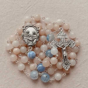 Holy Family Rosary ~ Pink & baby blue Stone Rosary / Perfect Christmas Gift / gift for her