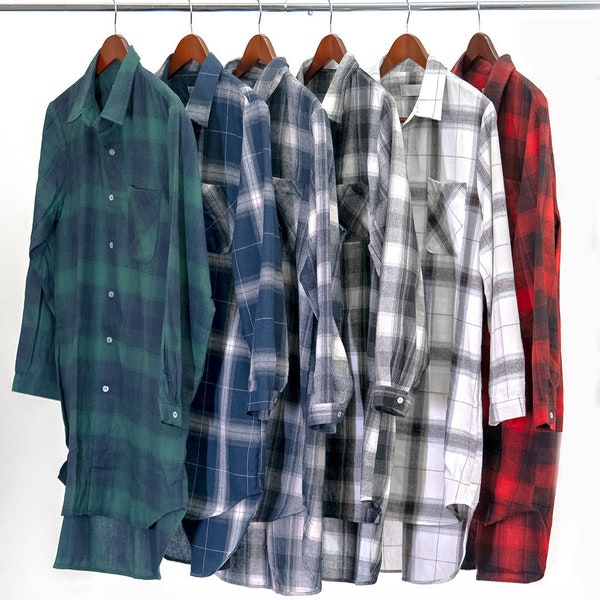 Fannel PJ Dress / Bridesmaid Getting Ready/ Boyfriend shirt/ Plaid Shirt / Oversized/ Comfy/ lumberjack/ bridesmaid Sleepwear