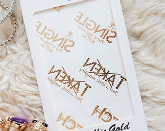 Bachelorette Party Temporary Tattoos (Naughty) Package Set of 16 Unique Metallic Gold Flash Tattoos