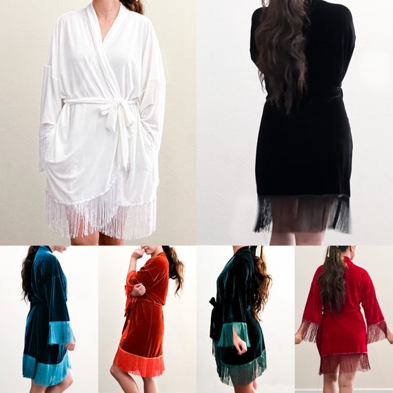 Beautiful Soft Vibrant Gem color Velvet Robe with Fringes -Inspire by The Great Gatsby-