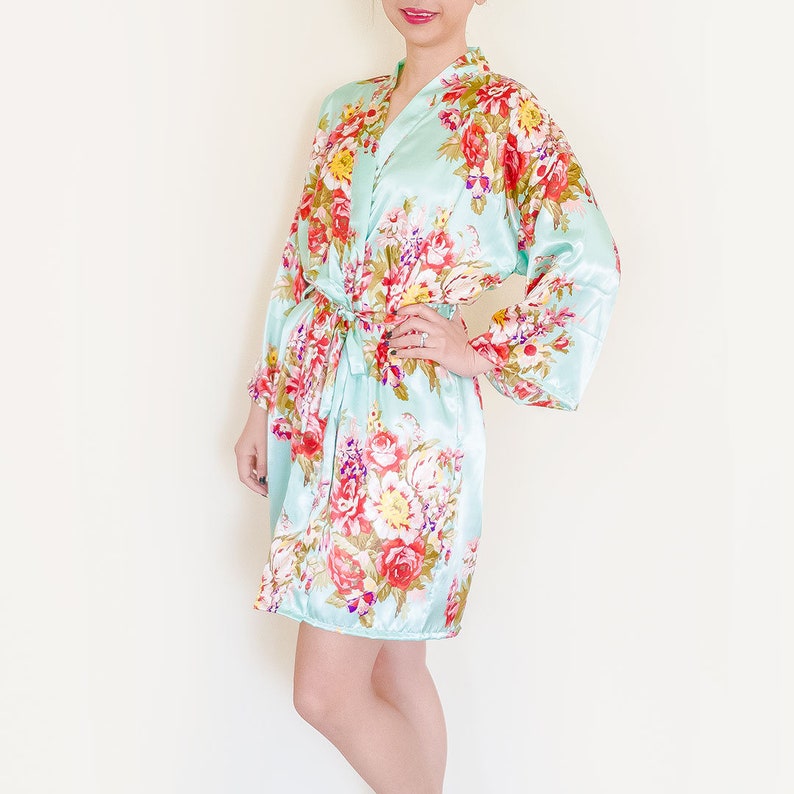 FINAL SALE Soft satin floral bridesmaid robe Optional Personalization image 6