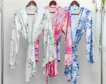 High quality Soft Silky Rustic Floral Bridesmaid/Bride  Robe w/ Kimono Style Sleeve