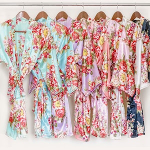 FINAL SALE Soft satin floral bridesmaid robe Optional Personalization image 1