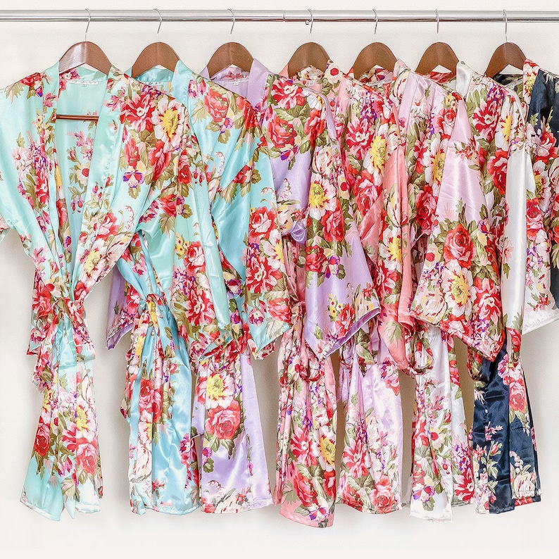 FINAL SALE Soft satin floral bridesmaid robe Optional image 1